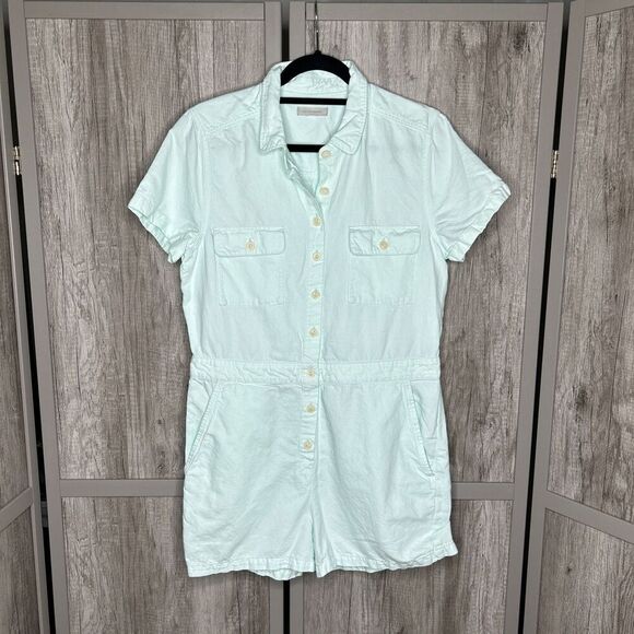 Outerknown Romper Shortall Organic Cotton Linen Short Sleeves Green Sz M - Picture 3 of 7